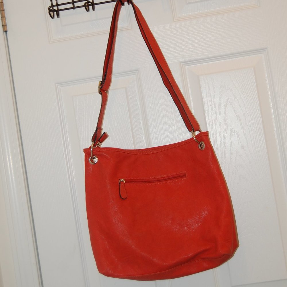 Bueno Salmon Faux Leather Shoulder Bag 14" x 12" W/29" Double Adjustable Strap - Picture 6 of 13